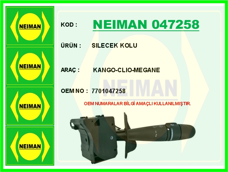 BESCHER SILECEK KOLU KANGO-CLIO-MEGANE OEM: 7701047258 - NEIMAN 047258 kodlu oto yedek parça görseli
