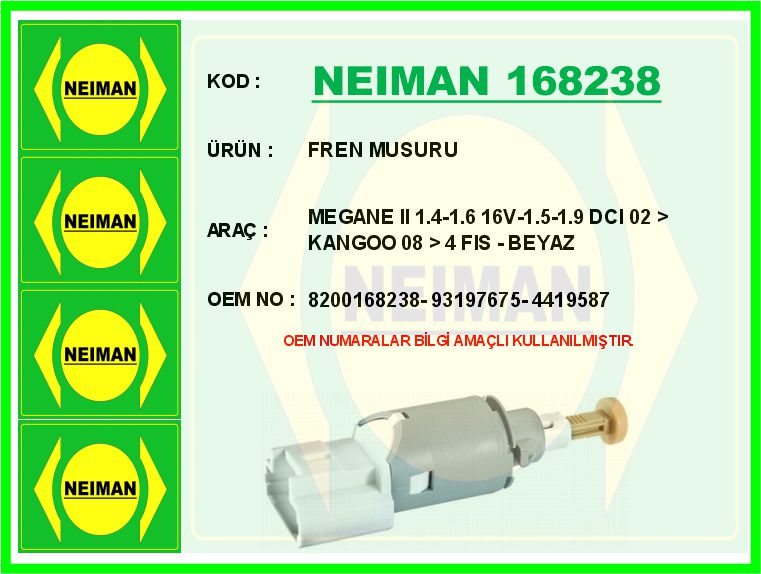 BESCHER FREN MUSURU MEGANE II 1.4-1.6 16V-1.5-1.9 DCI 02 > KANGOO 08 > 4 FIS - BEYAZ OEM: 8200168238-93197675-4419587 - NEIMAN 168238 kodlu oto yedek parça görseli