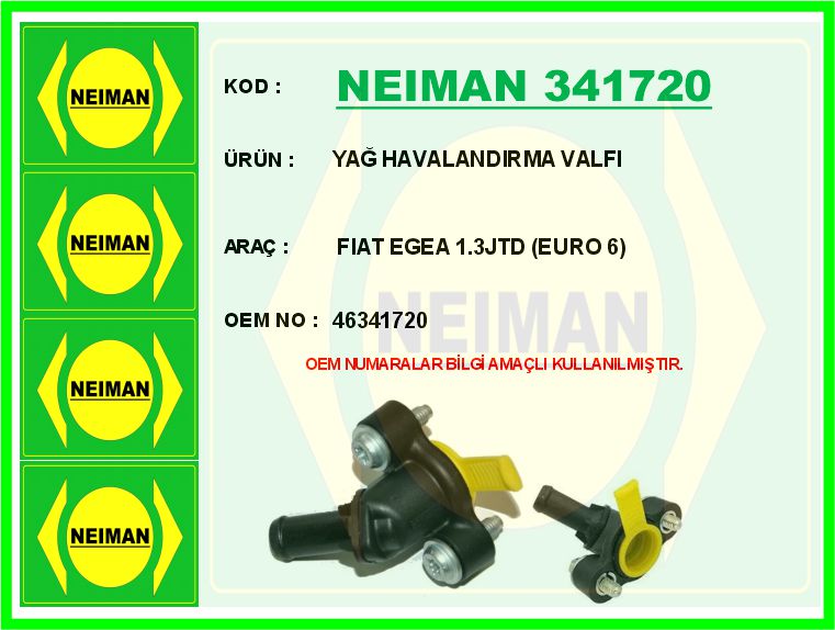 BESCHER YAĞ HAVALANDIRMA VALFI FIAT EGEA 1.3JTD EURO 6 OEM: 46341720 - NEIMAN 341720 kodlu oto yedek parça görseli