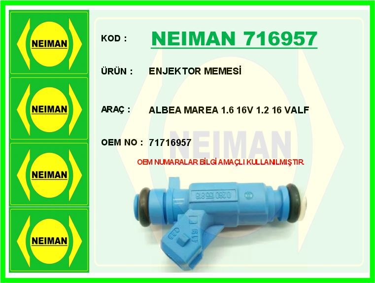 BESCHER ENJEKTOR MEMESİ ALBEA MAREA 1.6 16V 1.2 16 VALF OEM: 71716957 - NEIMAN 716957 kodlu oto yedek parça görseli