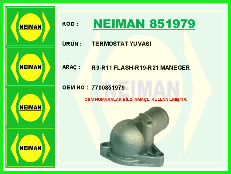 BESCHER TERMOSTAT YUVASI R9-R11 FLASH-R19-R21 MANEGER OEM: 7700851979 - NEIMAN 851979 kodlu oto yedek parça görseli
