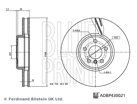 BLUEPRINT FREN DISKI ON SAG BMW G20 G22 G30 G32 G11 G12 G15 G16 G01 G02 G05 G07 Z4 iX I20 YUKSEK KARBONLU KAPLMALI OEM: 34116860912-34106880076 - BLUEPRINT ADBP430021 kodlu oto yedek parça görseli