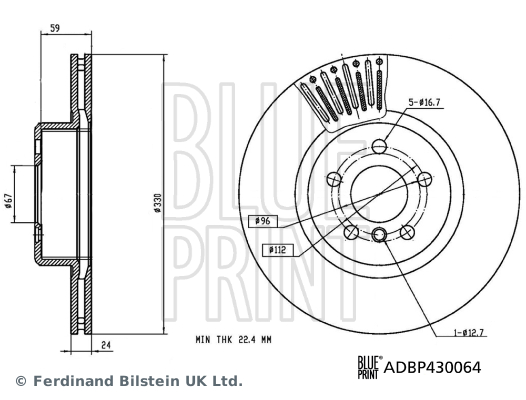 BLUEPRINT FREN DISKI ON BMW G30 G31 F90 16 X3 G01 17 X4 G02 18 G29 34116860907-34106865722 OEM: 34116860907-34106865722 - BLUEPRINT ADBP430064 kodlu oto yedek parça görseli