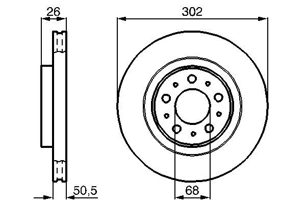BOSCH ÖN FREN AYNASI HAVALI VOLVO V70 97-00 C70 97-05 S70 96-00 XC70 97-02 302x26x5DLxHAVALI OEM: 272276-31262095 - BOSCH 0986478454 kodlu oto yedek parça görseli