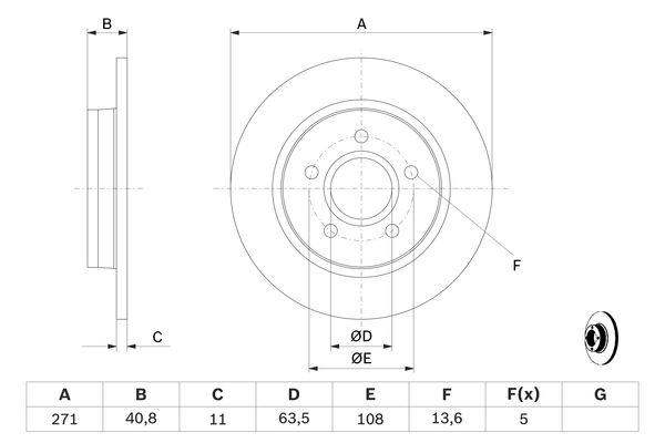 BOSCH ARKA FREN DISK AYNASI FOCUS III 11 17 271X11X63.5X41X5DL BV612A315BA-1704765 OEM: BV612A315BA-1704765 - BOSCH 0986479763 kodlu oto yedek parça görseli