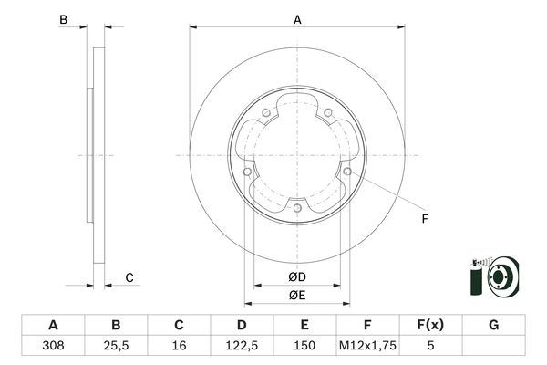 BOSCH ARKA FREN DISKI TRANSIT V363 14 TEK TEKER A.CEKER DUZ 308MM 5 BIJON OEM: BK312A315AB-KK312A315AA-1815599 - BOSCH 0986479F44 kodlu oto yedek parça görseli