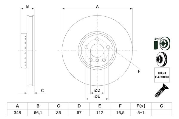 BOSCH FREN DISKI ON SAG BMW G20 G22 G30 G32 G11 G12 G15 G16 G01 G02 G05 G07 Z4 iX I20 YUKSEK KARBONLU KAPLAMALI OEM: 34116860912-34106880076 - BOSCH 0986479F59 kodlu oto yedek parça görseli