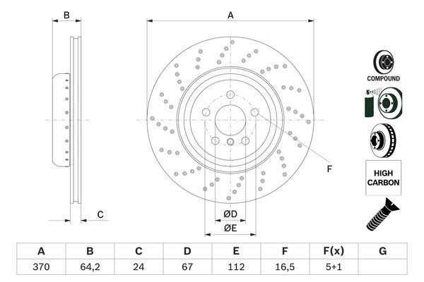 BOSCH FREN DISKI HAVALI DELIKLI ARKA SOL BMW G30 G32 G11 OEM: 34216878179 - BOSCH 0986479G12 kodlu oto yedek parça görseli