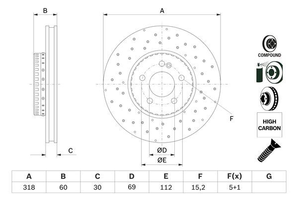 BOSCH FREN DISKI ON MERCEDES C-CLASS W205 S205 C205 A205 A0004212112 OEM: A0004212112 - BOSCH 0986479H37 kodlu oto yedek parça görseli
