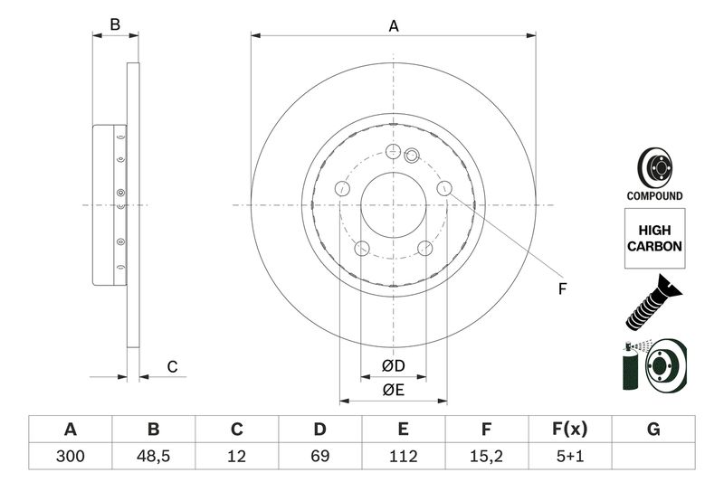 BOSCH FREN DISKI ARKA MERCEDES C-CLASS W205 S205 C205 A205 OEM: A0004230512 - BOSCH 0986479H49 kodlu oto yedek parça görseli