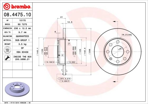 BREMBO ÖN FREN AYNASI CORSA B-ASTRA F-VECTRA A-ASCONA C-COMBO B 94-01 236x13x4DL DOLU 93182290-569013-90008005-569030 OEM: 93182290-569013-90008005-569030 - BREMBO 08447510 kodlu oto yedek parça görseli