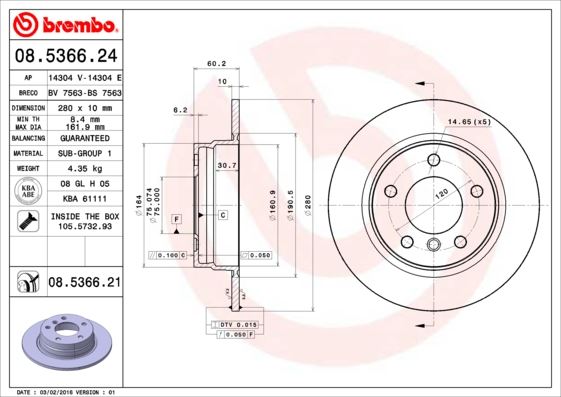 BREMBO FREN DISKI ARKA DUZ BMW E36-E46 34216864051 OEM: 34216864051 - BREMBO 08536624 kodlu oto yedek parça görseli