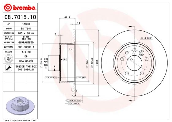 BREMBO ARKA FREN AYNASI VECTRA B 1.6 2.0i. 2.5i. V6 95/4.02 SAAB 900 II 9.3 93/8.03 9.5 96 286x10x5DL 569118-5084751-569210-5391578 OEM: 569118-5084751-569210-5391578 - BREMBO 08701510 kodlu oto yedek parça görseli