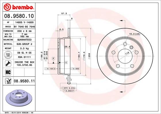 BREMBO FREN DISKI ARKA MERCEDES W169 W245 A1694230912 OEM: A1694230912 - BREMBO 08958011 kodlu oto yedek parça görseli