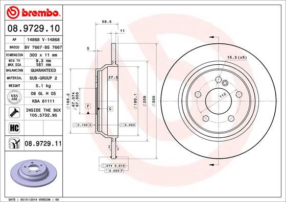 BREMBO FREN DISKI ARKA MERCEDES S-CLASS W220 98 05 A2204230112 OEM: A2204230112 - BREMBO 08972911 kodlu oto yedek parça görseli