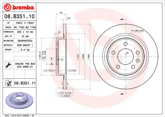 BREMBO ARKA FREN AYNASI 16 INÇ ASTRA J 09 ZAFIRA C 11 CRUZE 09 268.5x12x5DL DOLU 569075 95527033-13502137-13502138-569071 OEM: 95527033-13502137-13502138-569071 - BREMBO 08B35111 kodlu oto yedek parça görseli