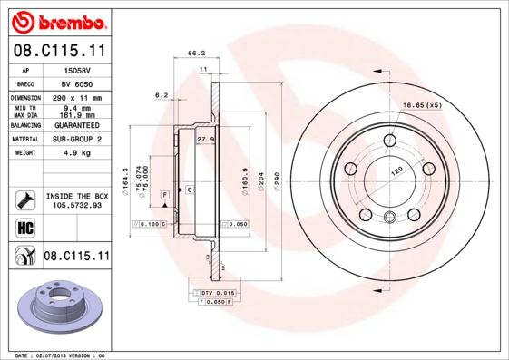 BREMBO FREN DISKI ARKA BMW F20 F21 F22 F23 34216792225 OEM: 34216792225 - BREMBO 08C11511 kodlu oto yedek parça görseli