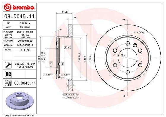 BREMBO FREN DISKI ARKA MERCEDES SPRINTER B907 B910 18 KOD: -B25 A9104230200 OEM: A9104230200 - BREMBO 08D04511 kodlu oto yedek parça görseli