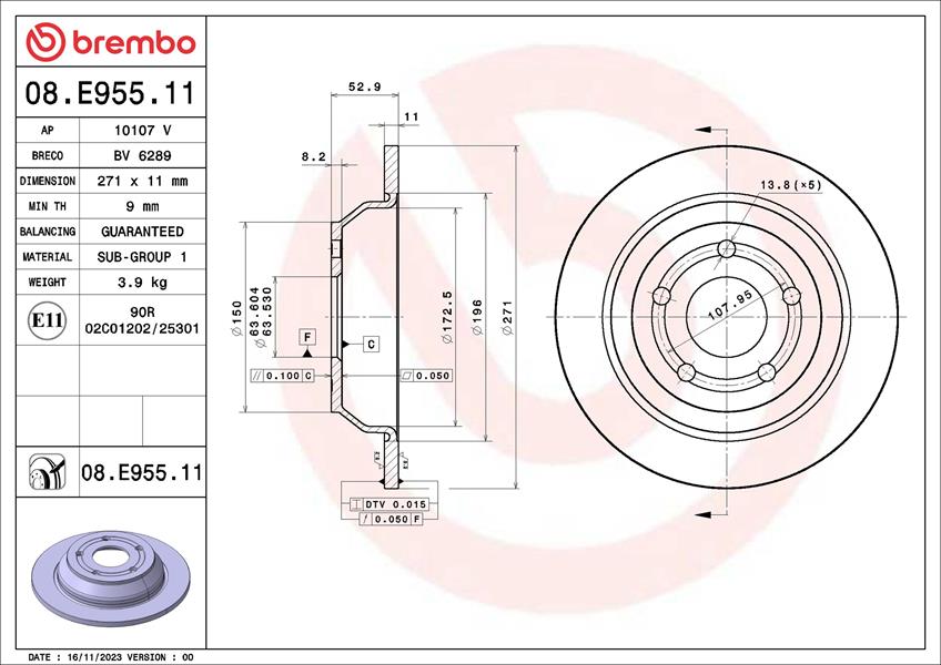 BREMBO ARKA FREN DISK AYNA FORD PUMA 19> OEM: 2413300-L1TC2A315AA - BREMBO 08E95511 kodlu oto yedek parça görseli