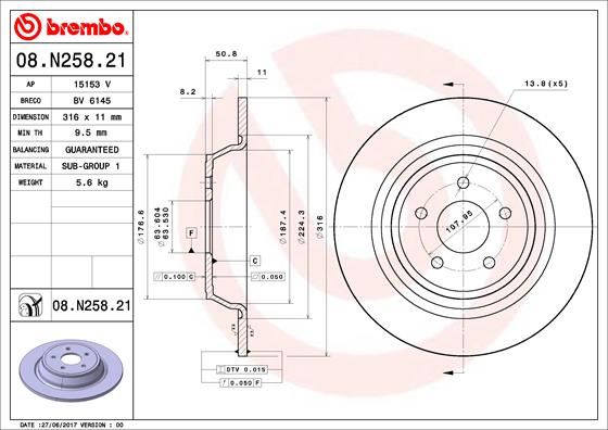 BREMBO ARKA FREN DISKI KUGA II 14>19 YENI KASA MONDEO V 14> OEM: DG9C2A315CD-2008440-5202205 - BREMBO 08N25821 kodlu oto yedek parça görseli