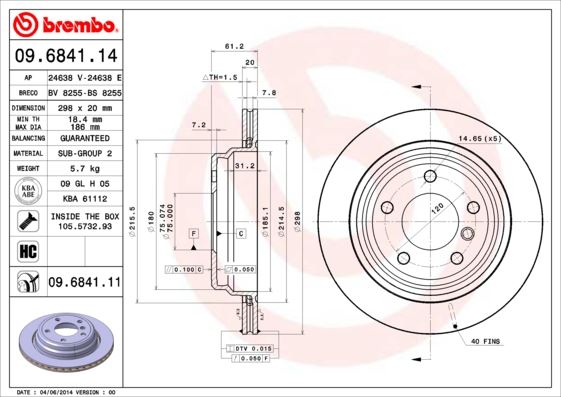 BREMBO FREN DISKI ARKA HAVALI BMW E39 96 03 34216767060 OEM: 34216767060 - BREMBO 09684111 kodlu oto yedek parça görseli