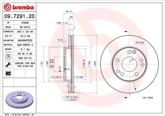 BREMBO FREN DISKI ON MERCEDES 190 W201 86 93 A2014211512 OEM: A2014211512 - BREMBO 09729120 kodlu oto yedek parça görseli