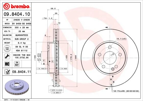 BREMBO FREN DISKI ON MERCEDES VITO W639 W447 A6394210012 OEM: A6394210012 - BREMBO 09840410 kodlu oto yedek parça görseli