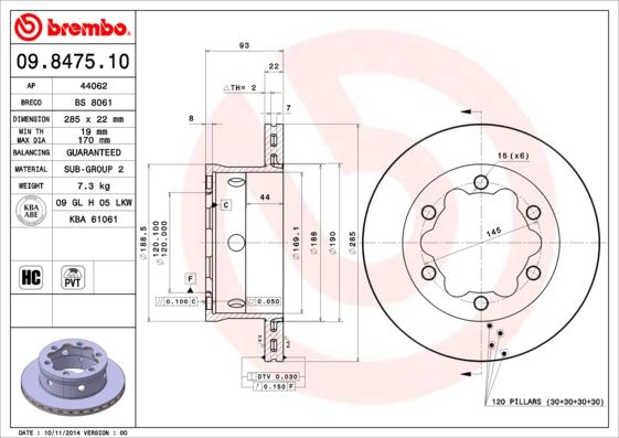 BREMBO FREN DISKI ARKA MERCEDES SPRINTER B901 B904 . VW LT 28-35-46 CIFT TEKER A9044230312-2D0615601B OEM: A9044230312-2D0615601B - BREMBO 09847510 kodlu oto yedek parça görseli