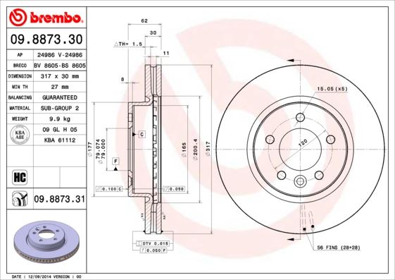 BREMBO FREN DISKI ON DISCOVERY 3 L319 04 09 DISCOVERY 4 L319 09 18 SDB000602-SDB000604-SDB500120 OEM: SDB000602-SDB000604-SDB500120 - BREMBO 09887331 kodlu oto yedek parça görseli