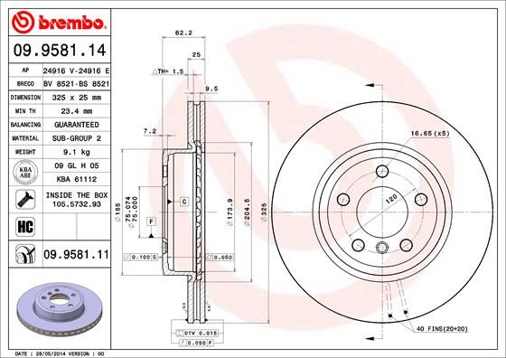 BREMBO FREN DISKI ON BMW X3 E83 04 10 OEM: 34113400151 - BREMBO 09958111 kodlu oto yedek parça görseli