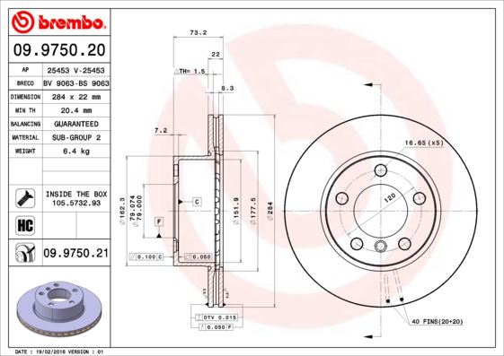 BREMBO FREN DISKI ON BMW F20 E87 F22 F23 34116792215 OEM: 34116792215 - BREMBO 09975021 kodlu oto yedek parça görseli
