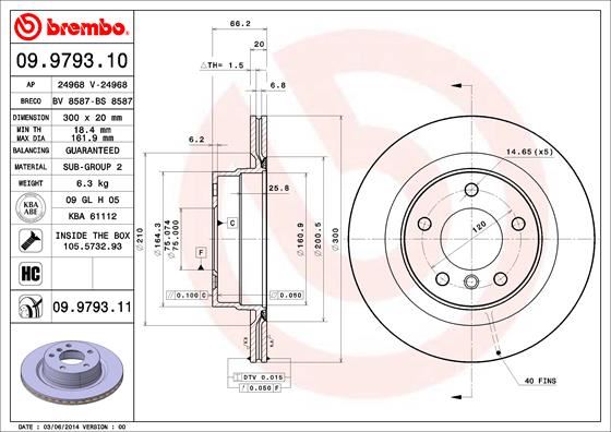 BREMBO FREN DISKI ARKA BMW F20 F21 F22 F23 E90 E91 E92 E93 F30 F31 F32 E81 E87 OEM: 34216792227 - BREMBO 09979310 kodlu oto yedek parça görseli