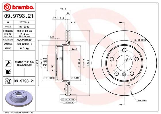 BREMBO FREN DISKI ARKA BMW E87 E90 F20 F30 F32 F34 F36 34216855007-34216792227 OEM: 34216855007-34216792227 - BREMBO 09979321 kodlu oto yedek parça görseli