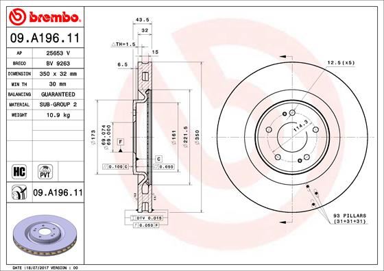 BREMBO FREN DİSKİ ÖN MITSUBISHI LANCER EVO X 2.0L 4B11 CZ4A 08-15 Takım disk fiyatıdır 4615A024 OEM: 4615A024 - BREMBO 09A19611 kodlu oto yedek parça görseli