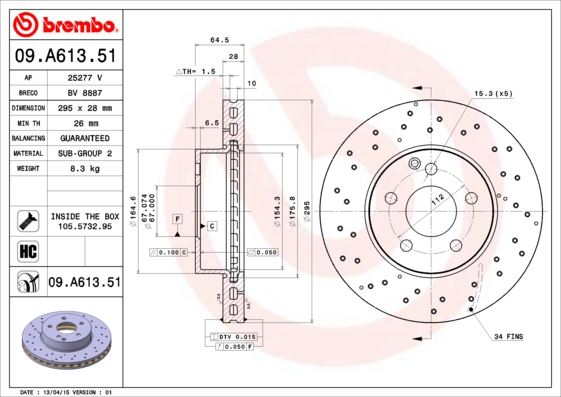 BREMBO FREN DISKI ON MERCEDES C-CLASS AMG W204 S204 C204 A2044213612 OEM: A2044213612 - BREMBO 09A61351 kodlu oto yedek parça görseli