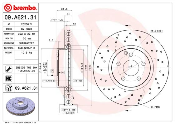 BREMBO FREN DISKI ON MERCEDES W204 S204 W212 S212 C207 A207 A2044211012 OEM: A2044211012 - BREMBO 09A62131 kodlu oto yedek parça görseli