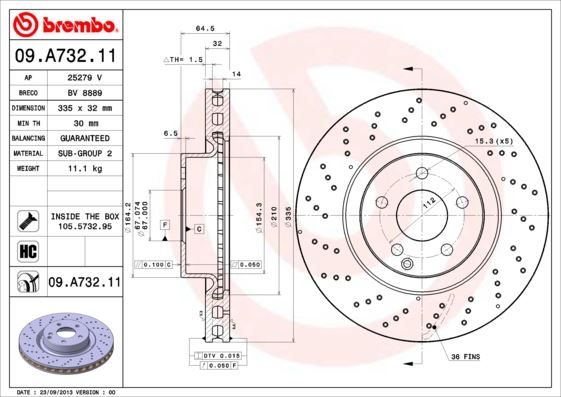 BREMBO FREN DISKI ON MERCEDES S-CLASS W221 C216 A2214211712 OEM: A2214211712 - BREMBO 09A73211 kodlu oto yedek parça görseli