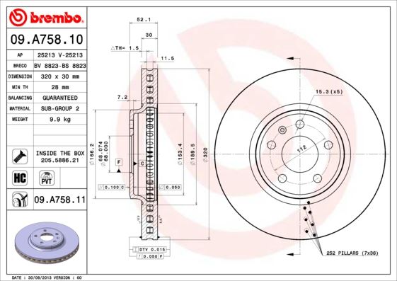 BREMBO ÖN FREN AYNASI HAVALI A4-A4 AVANT 1.8 TFSI/2.0 TFSI/2.0 TDI/2.7 TDI/3.0 TDI/3.2 FSI QUATTRO/S4 QUATT 986479468-DF6015S 8K0615301A OEM: 8K0615301A - BREMBO 09A75811 kodlu oto yedek parça görseli