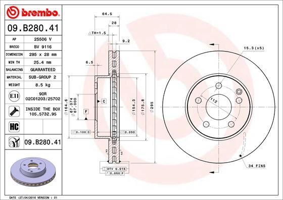 BREMBO FREN DISKI ON MERCEDES W204 S204 C204 W212 S212 A207 R172 OEM: A2124211312 - BREMBO 09B28041 kodlu oto yedek parça görseli