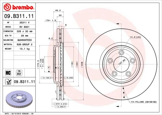 BREMBO ÖN FREN AYNASI JAGUAR XF I X250 XJ X350. X358 XK 2 X150 C2C25336-C2P26267 OEM: C2C25336-C2P26267 - BREMBO 09B31111 kodlu oto yedek parça görseli