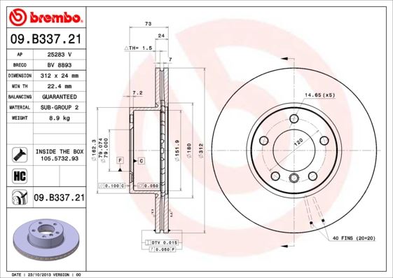 BREMBO FREN DISKI ON BMW E90 F20 F30 E84 34116792219 OEM: 34116792219 - BREMBO 09B33721 kodlu oto yedek parça görseli