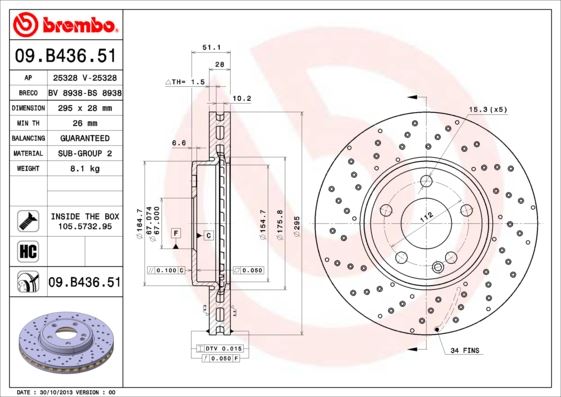BREMBO FREN DISKI ON MERCEDES W176 W246 C117 X117 X156 A2464212512 OEM: A2464212512 - BREMBO 09B43651 kodlu oto yedek parça görseli