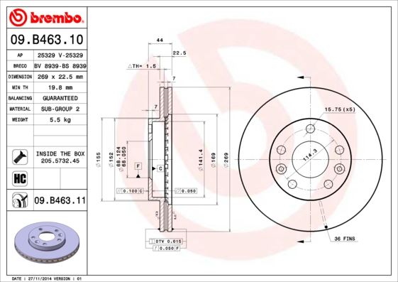 BREMBO ON FREN DISKI DACIA DUSTER I 10 18 DUSTER II 18 RENAULT MEGANE IV 15 DIŞ ÇAP: 269MM DISKI KALINLIĞI: 22.5MM 5 DELİK HAVALANDIRMALI 402061715R-402066300R-8660002096 OEM: 402061715R-402066300R-8660002096 - BREMBO 09B46310 kodlu oto yedek parça görseli