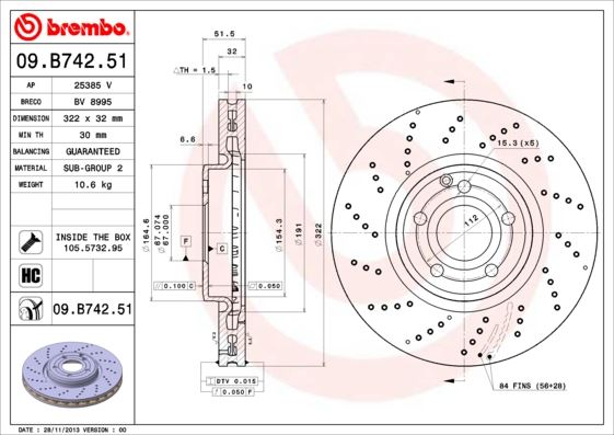 BREMBO FREN DISKI ON MERCEDES CLS-CLASS C218 X218 A0004211812 OEM: A0004211812 - BREMBO 09B74251 kodlu oto yedek parça görseli