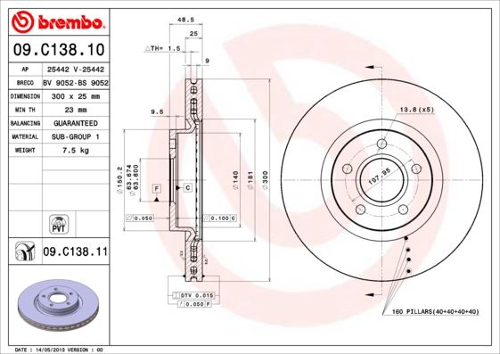 BREMBO ON FREN DISK AYNASI FOCUS II-III 04 17 C MAX 03 07 KUGA I-II 08 CONNECT 14 VOLVO C30 C70 II S40 II V50 04 12 OLCU 300 25 DV611125CA-DV611125EA-31362412 OEM: DV611125CA-DV611125EA-31362412 - BREMBO 09C13811 kodlu oto yedek parça görseli