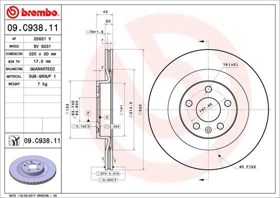 BREMBO ARKA FREN DİSKİ S60 III 224 -S90 II 234 -V60 II -V90 II 235-236 -XC40 536 -XC60 II XC90 2014 DELİKLİ 31400778-31471816 OEM: 31400778-31471816 - BREMBO 09C93811 kodlu oto yedek parça görseli
