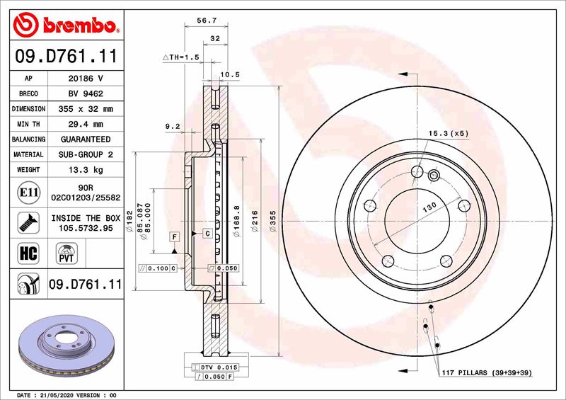 BREMBO FREN DISKI ON MERCEDES G-CLASS W463 18 OEM: A4634210000 - BREMBO 09D76111 kodlu oto yedek parça görseli