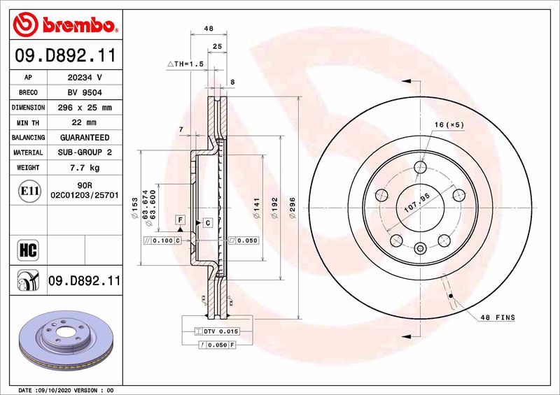 BREMBO ÖN FREN DISK VOLVO XC40 536 2017/10 OEM: 31471414-32300121 - BREMBO 09D89211 kodlu oto yedek parça görseli