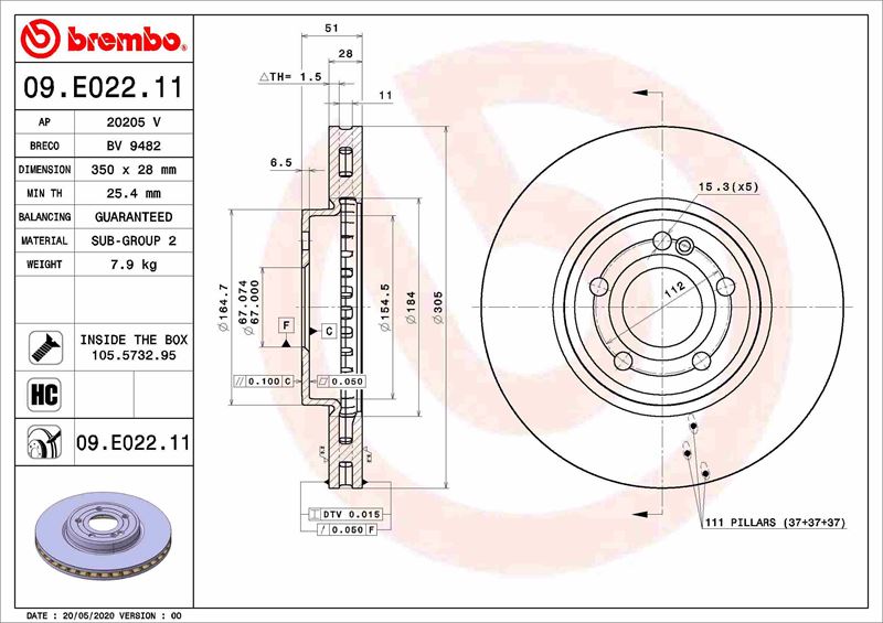 BREMBO FREN DISKI ON MERCEDES W177 W247 C118 A2474210412 OEM: A2474210412 - BREMBO 09E02211 kodlu oto yedek parça görseli