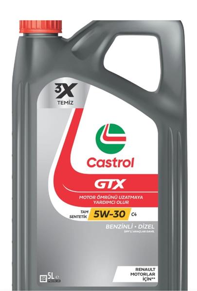 CASTROL MOTOR YAĞI 5W30 5LT KOLI:4 ADET C4 TU OEM: 5W30 - CASTROL GTX5W30-5 kodlu oto yedek parça görseli